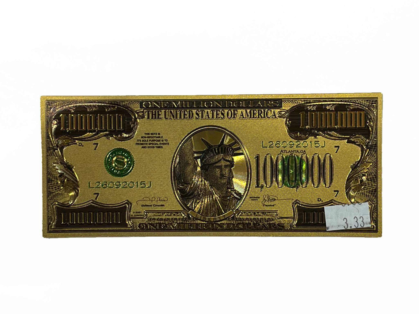 Gold Million Dollar Bill