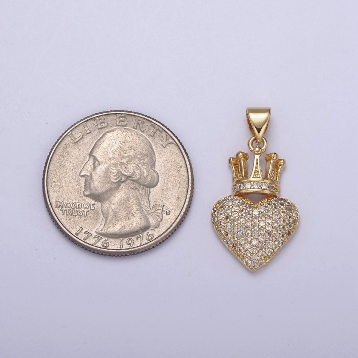 Gold Queen Cz Micro Pave Crown Heart Pendant for Necklace Charm N-540