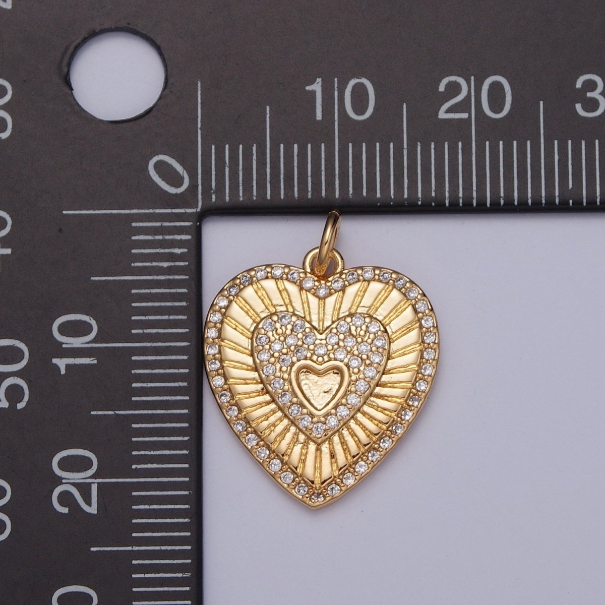 Gold Sunburst Charm For Jewelry Making. Micro Pave CZ Hearts For Jewelry Making | X-130
