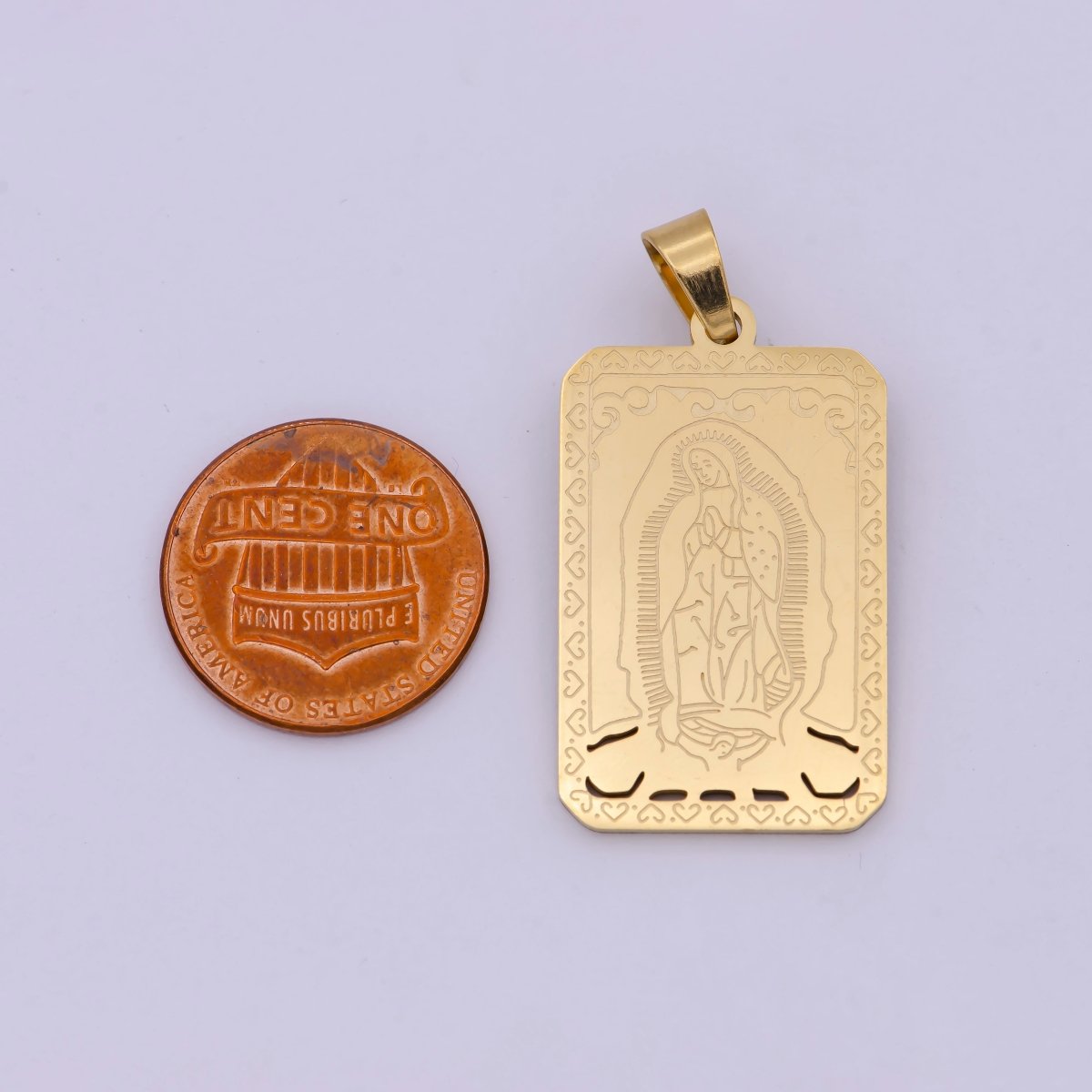 Gold Tag Virgin Mary Charm for Necklace Lady of Guadalupe Pendant for Religious Jewelry Making Supply in Gold Filled J-313