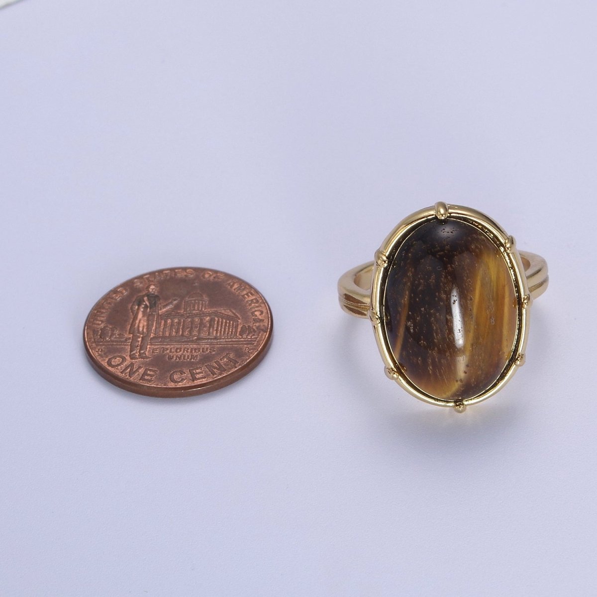 Gold Tiger Eye Rings | Oval Gemstone Signet Ring | Gold Gem Stone Rings | Chunky Gold Statement Ring U-371