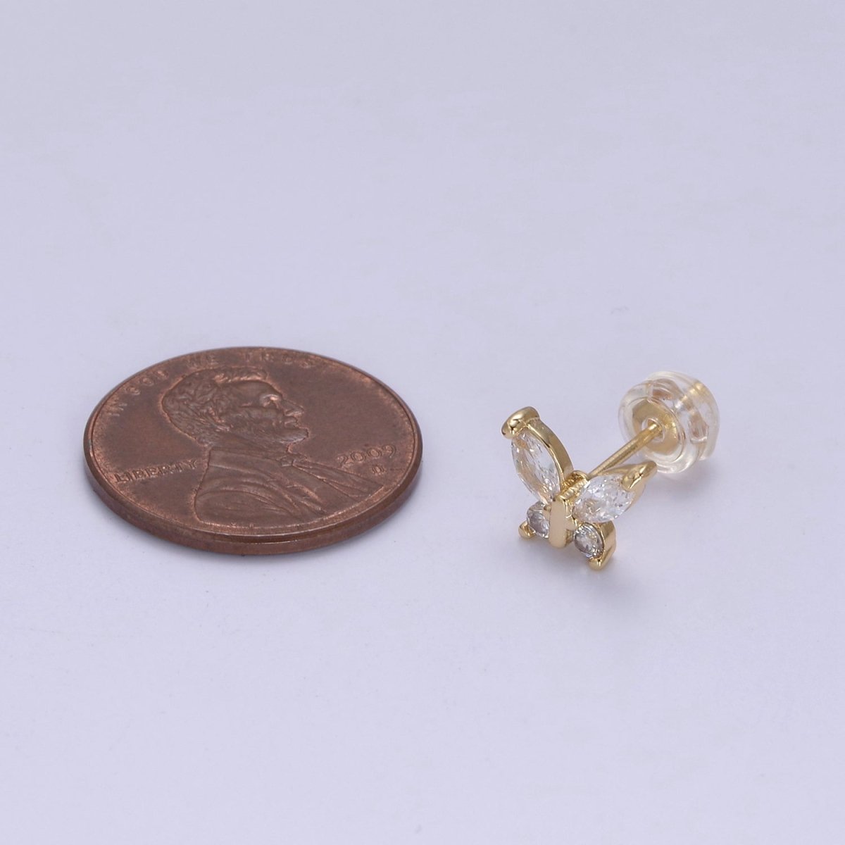 Gold Tiny Butterfly stud Earrings Small butterfly earring-CZ dainty earring-minimalist Jewelry T-333