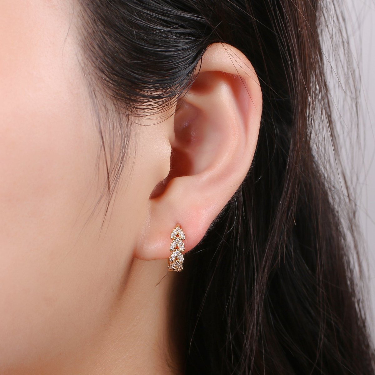 Golden Leaf Gold Filled Huggies Dainty Gold Olive Leaf Earring Hoop Earrings, Huggie Delicate Earrings, Minimalist, Boho Earrings CZ Cubic Simple earring Gift for Her K-554