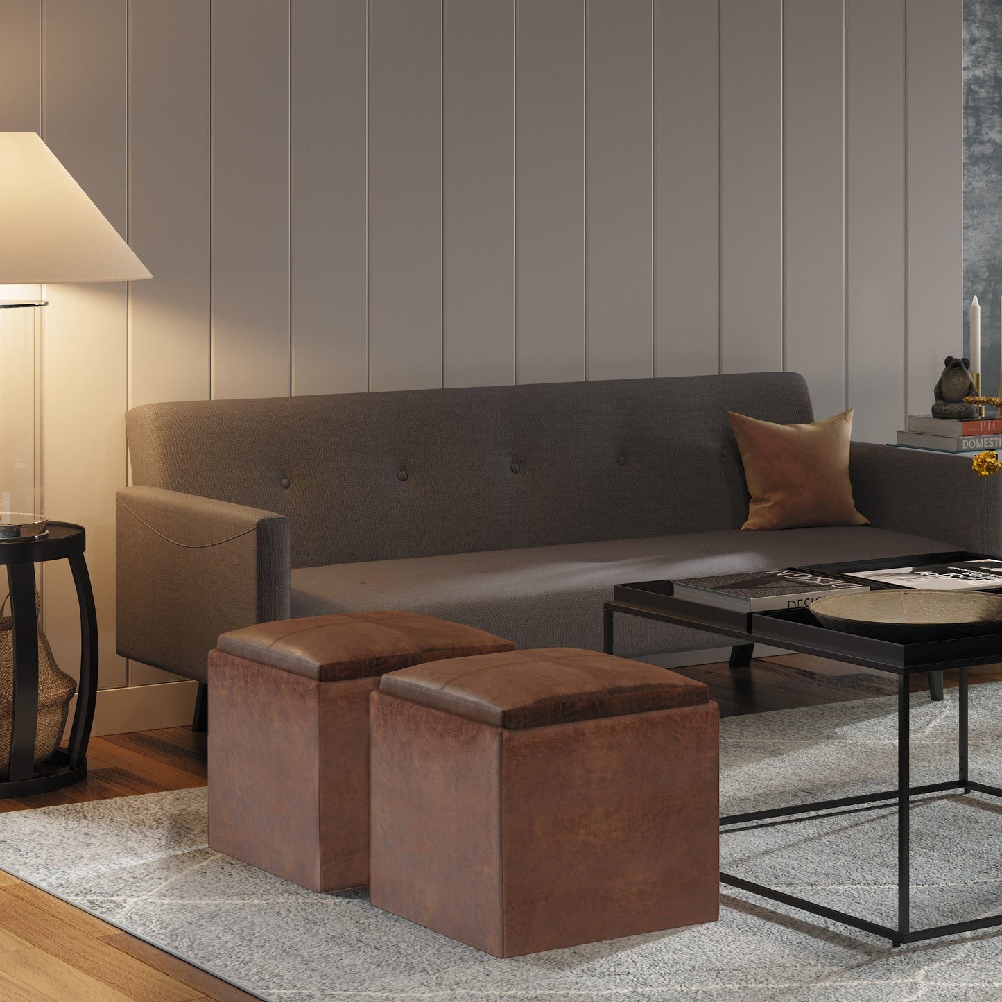 Rockwood 17 Inch Wide Cube Storage Ottoman with Tray