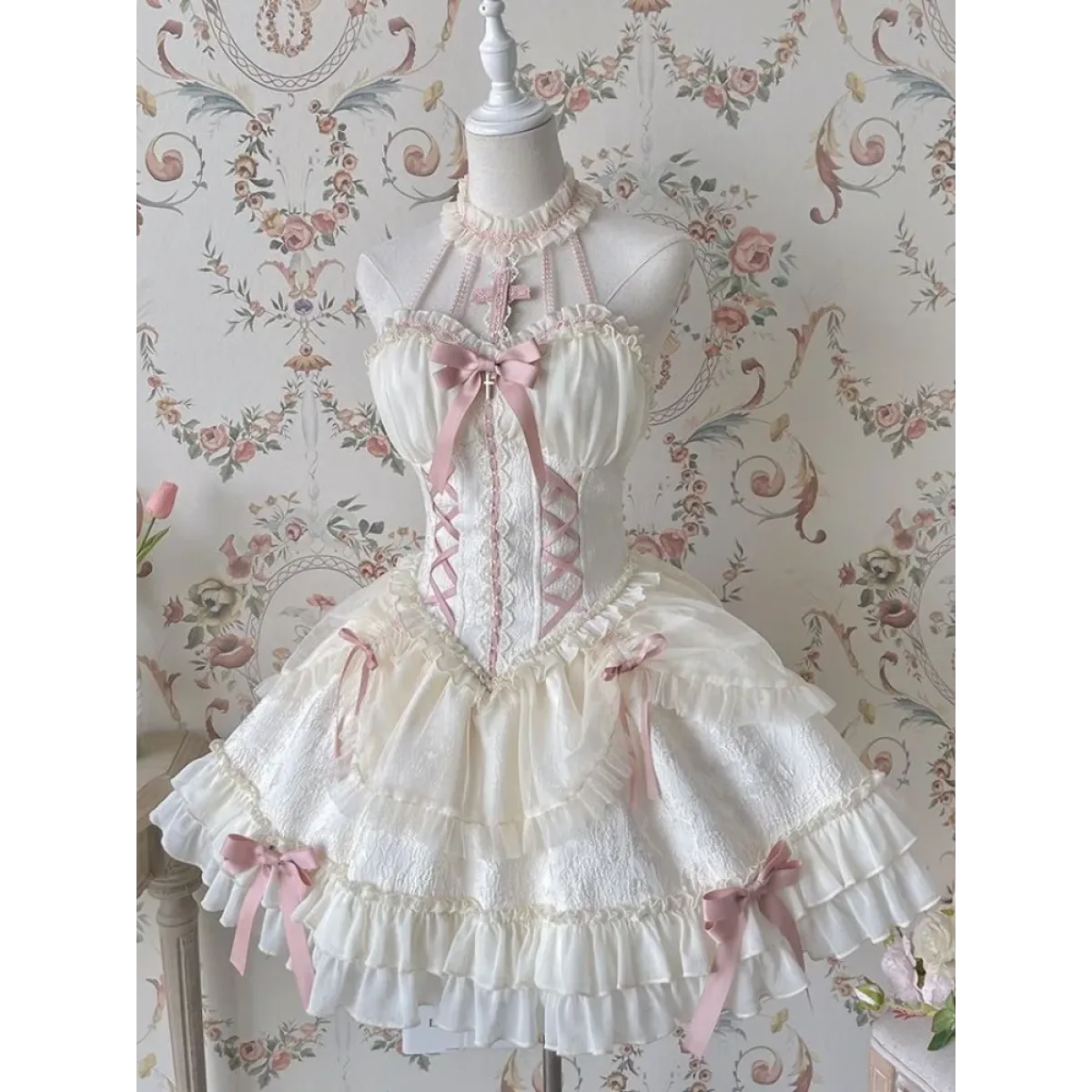 Harajuku Gothic Lolita Halter Dress β Off Shoulder Slim Waist Bow