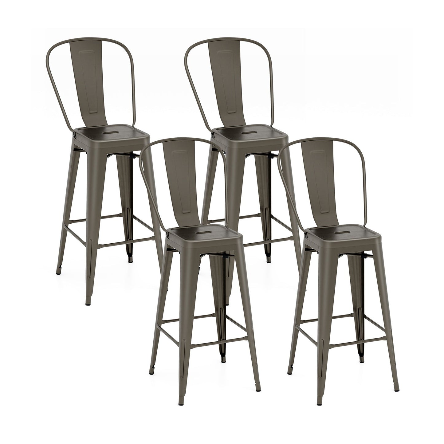 Set of 4 Bar Height Chairs Stackable Metal Bar Stools with Removable Backrest