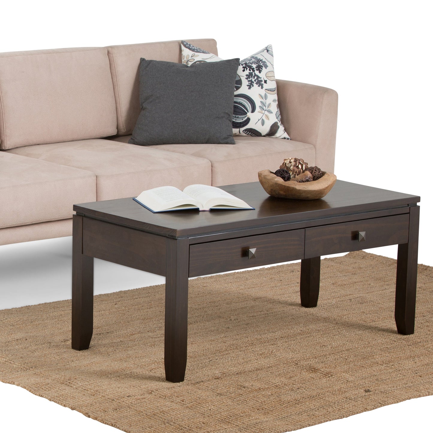 Cosmopolitan 42 Inch Wide Solid Wood Coffee Table in Mahogany