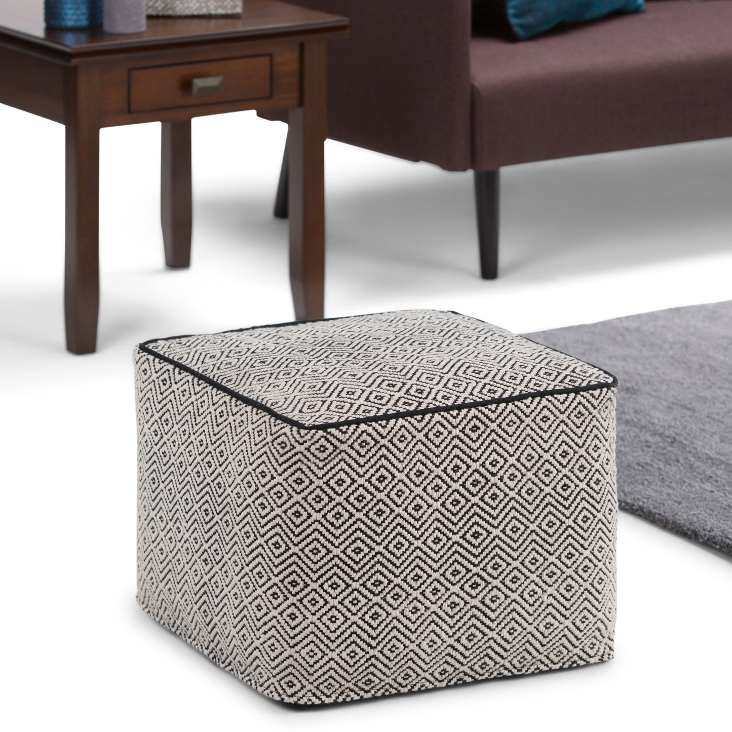 Brynn 18 Inch Wide Square Pouf in Patterned
