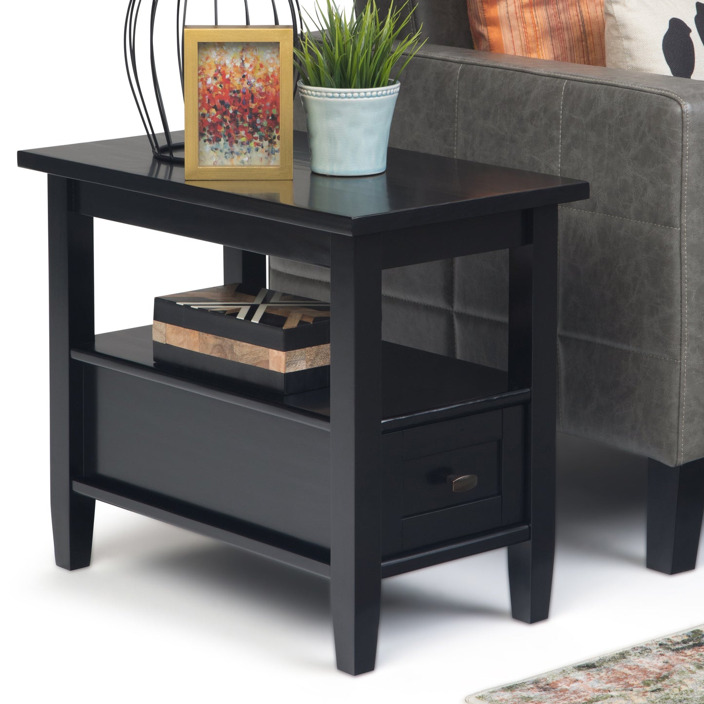 Warm Shaker Solid Wood 14 Inch Wide Transitional Narrow Side Table