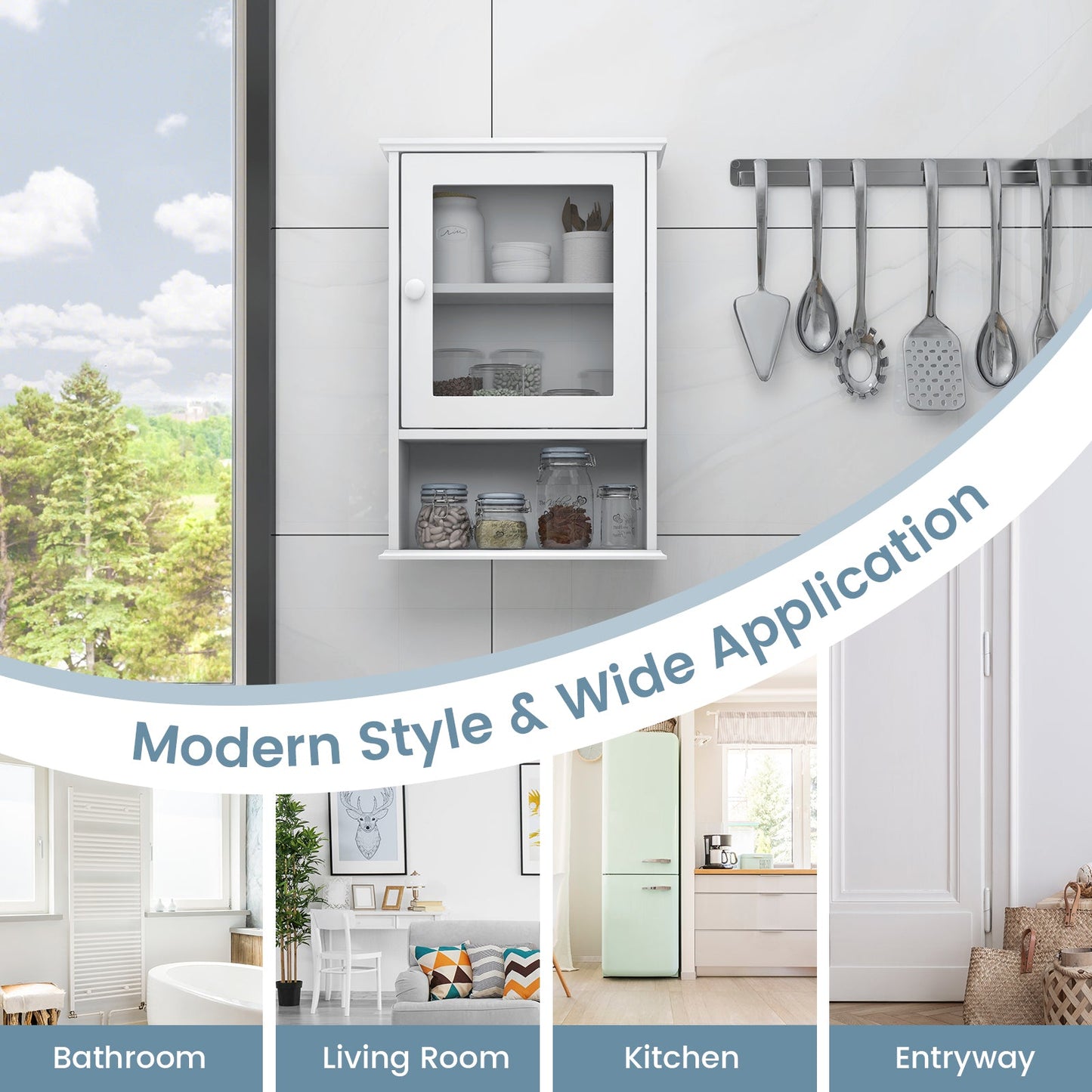 Bathroom Wall Mounted Adjustable Hanging Storage Medicine Cabinet