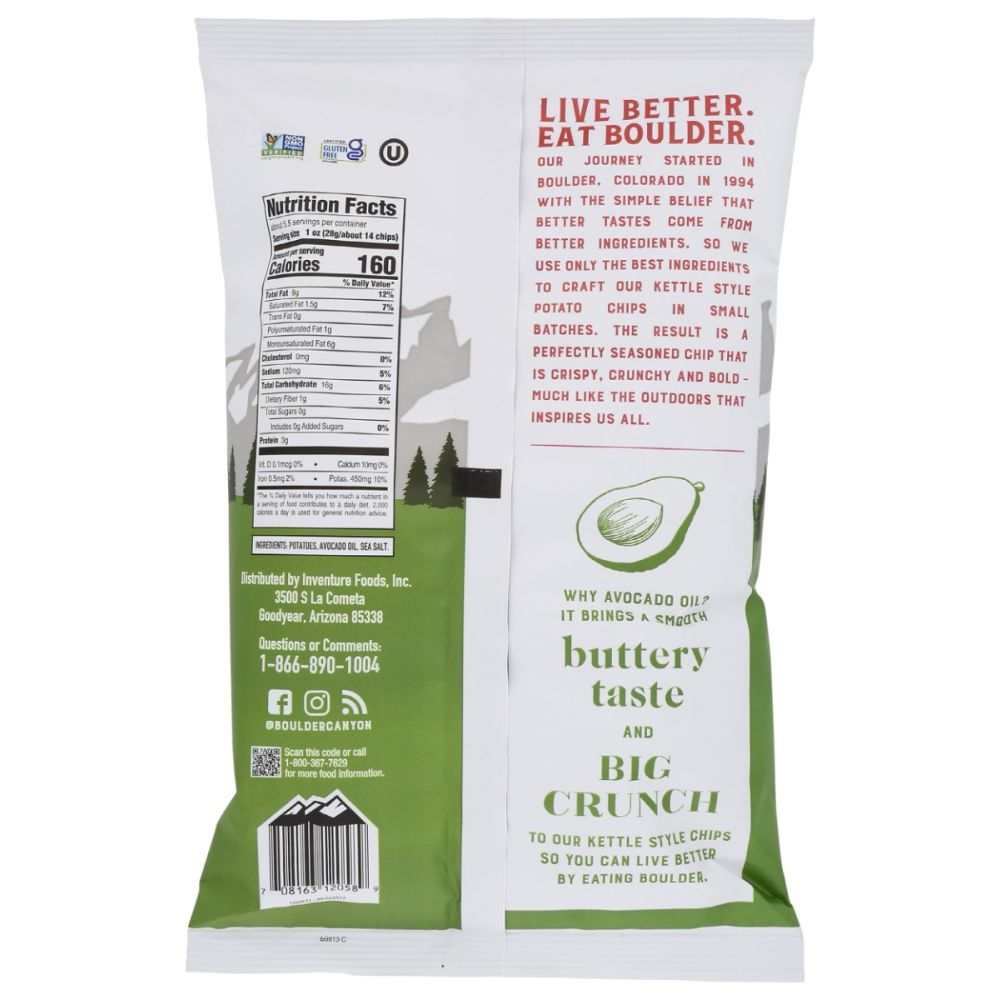 BOULDER CANYON: Avocado Oil Chips -Classic Sea Salt Kettle Style 5.25oz