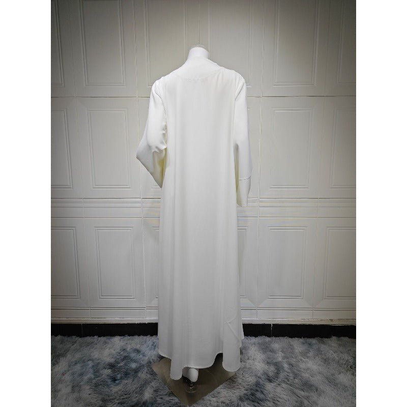 Ice Silk Crinkle Fabric Embroidered V-Neck Abaya(MOA234)