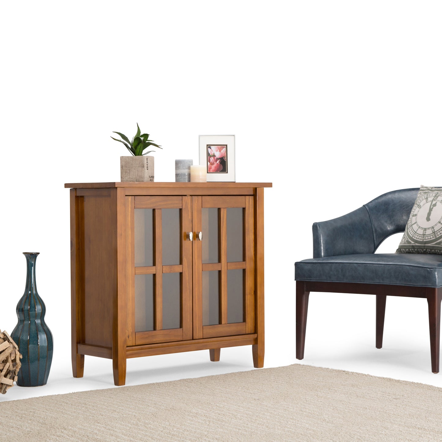 Warm Shaker 32" Wide Solid Wood Low Storage Cabinet in Light Golden