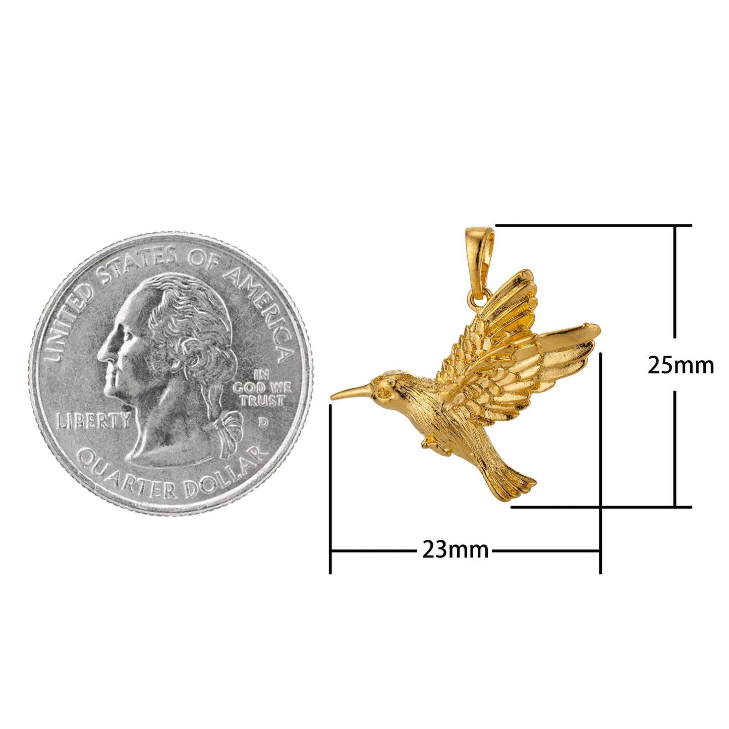 Gold Hummingbird Charm 18k Gold Filled Humming Bird Pendant 25mmx23mm gold woodland jewelry H-815
