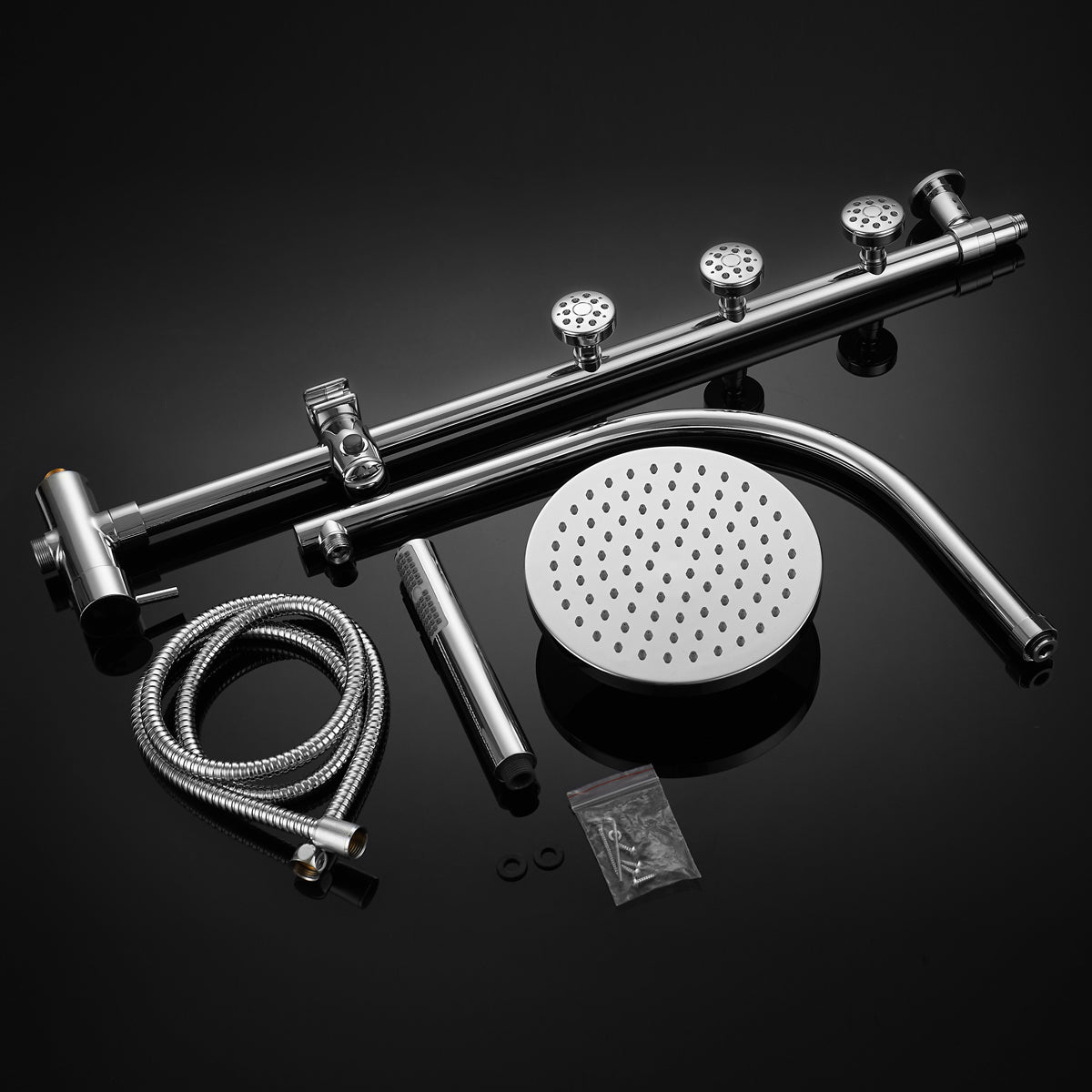 44 Inch Chrome Brass Rainfall Shower Panel Wall Mount with Hand Show