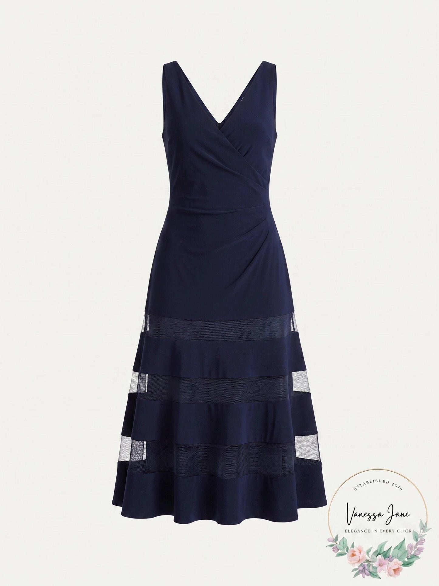 Lauren Ralph Lauren Lighthouse Navy Tulle-Panel A-Line Dress, 6