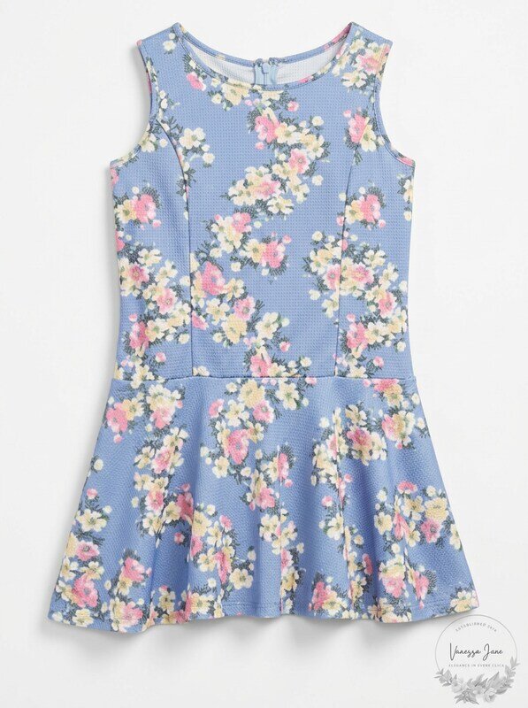 Pippa & Julie Little Girls' Sleeveless Day Dress, Blue Floral, Size 6