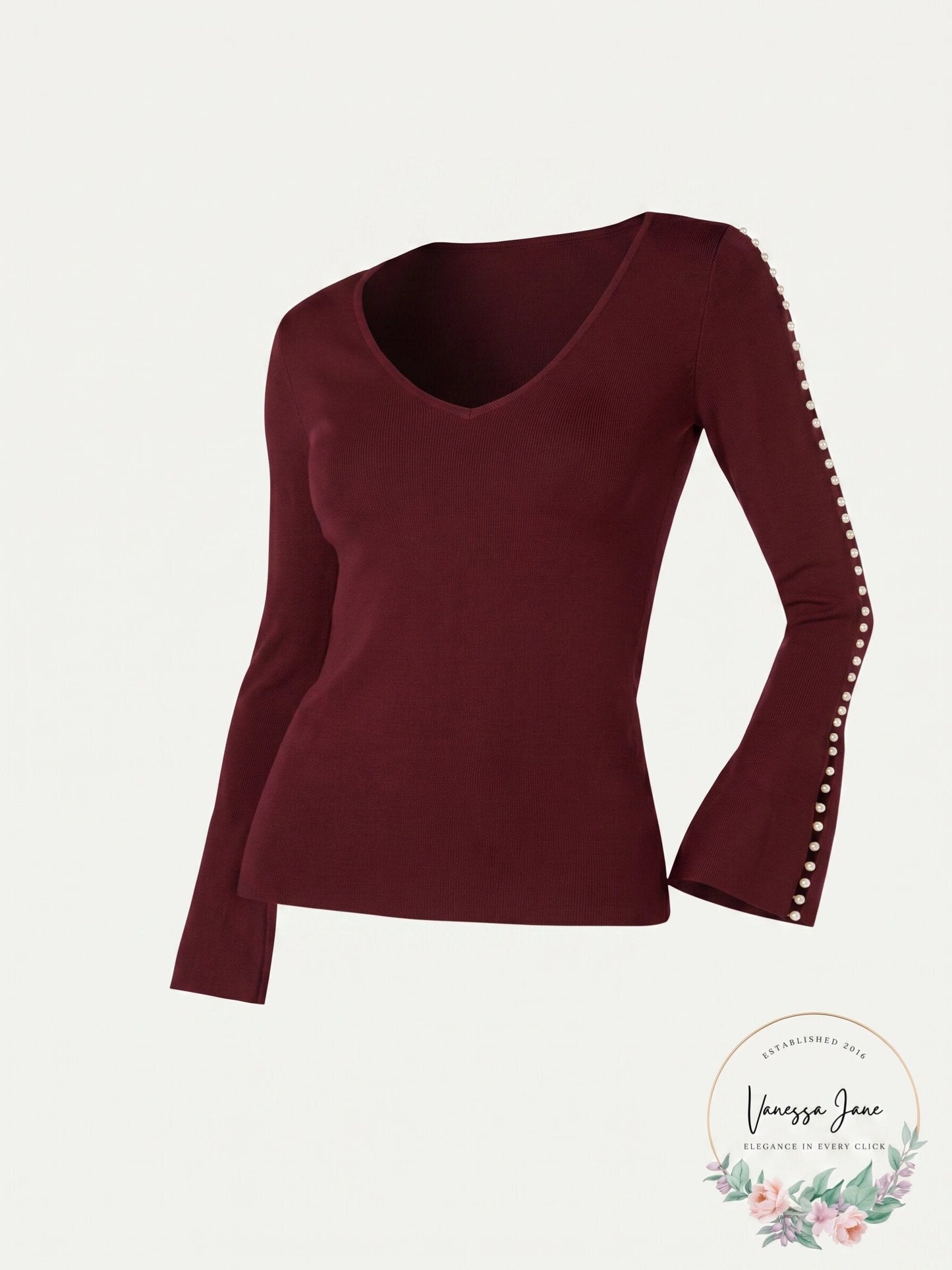 I.n.c. Plus Size Pearl-Trimmed V-Neck Sweater
