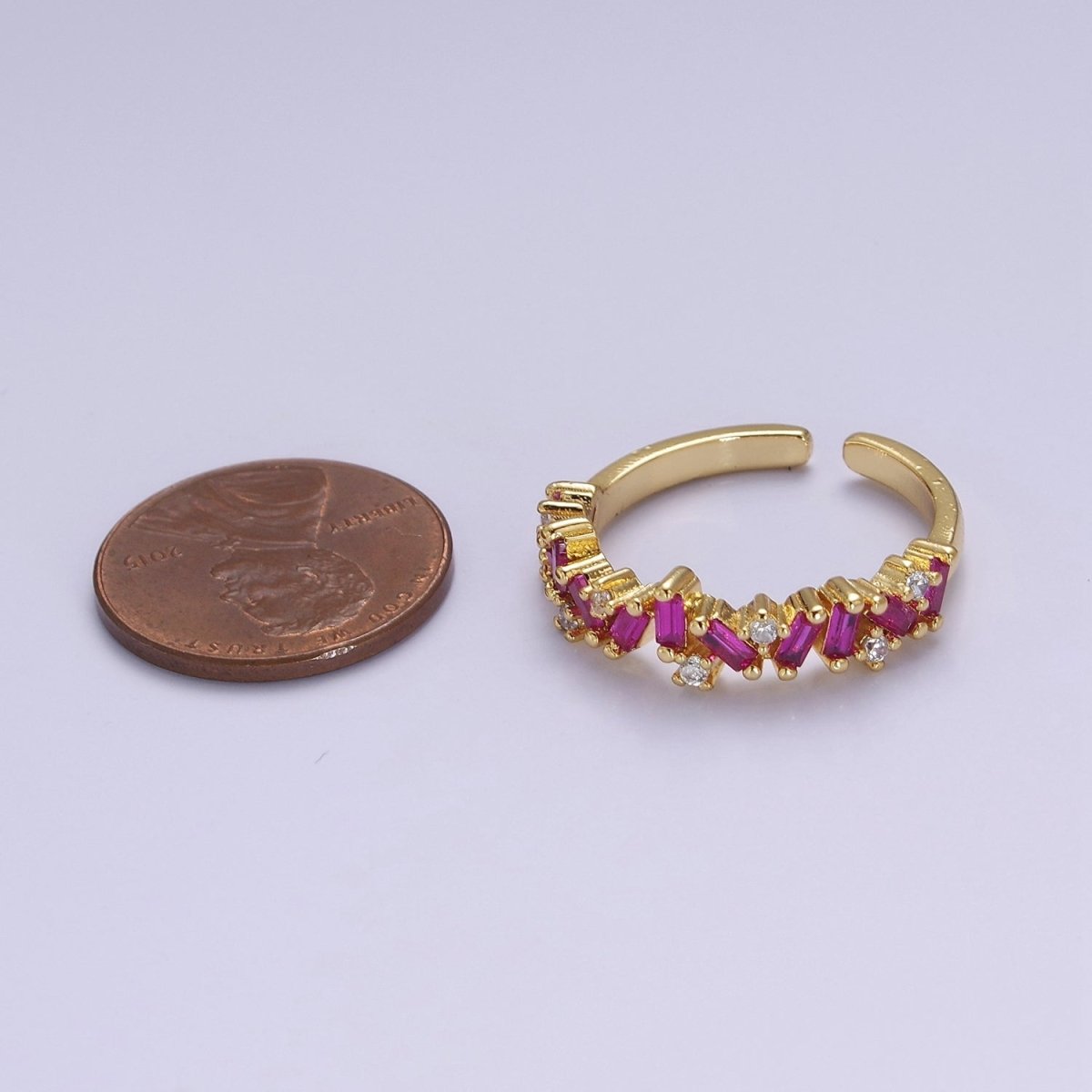 Irregular Baguette Color Stone Half Eternity Stackable Ring Stacking Gold Filled Bands Open Adjustable Ring O-2095 ~ O-2100