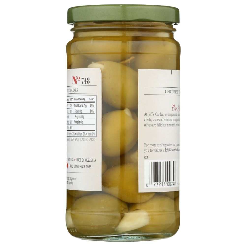 JEFFS GARDEN Garlic Stuffed Olives - 7.5 oz | Gourmet Garnish Snack