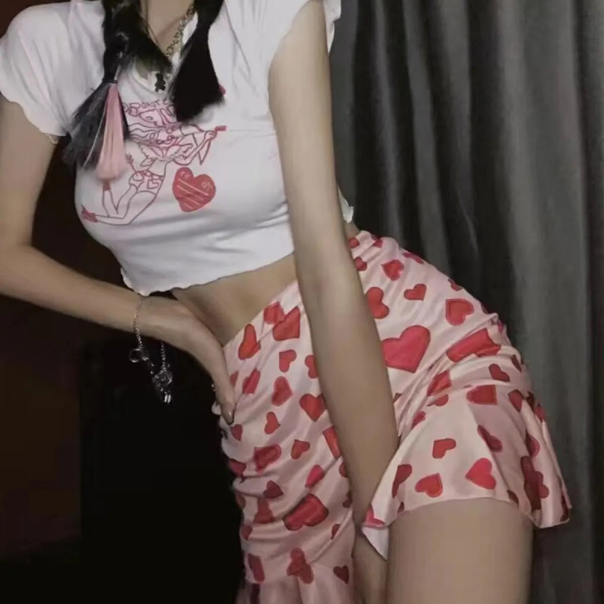 Kawaii Pink Heart Mermaid Skirt