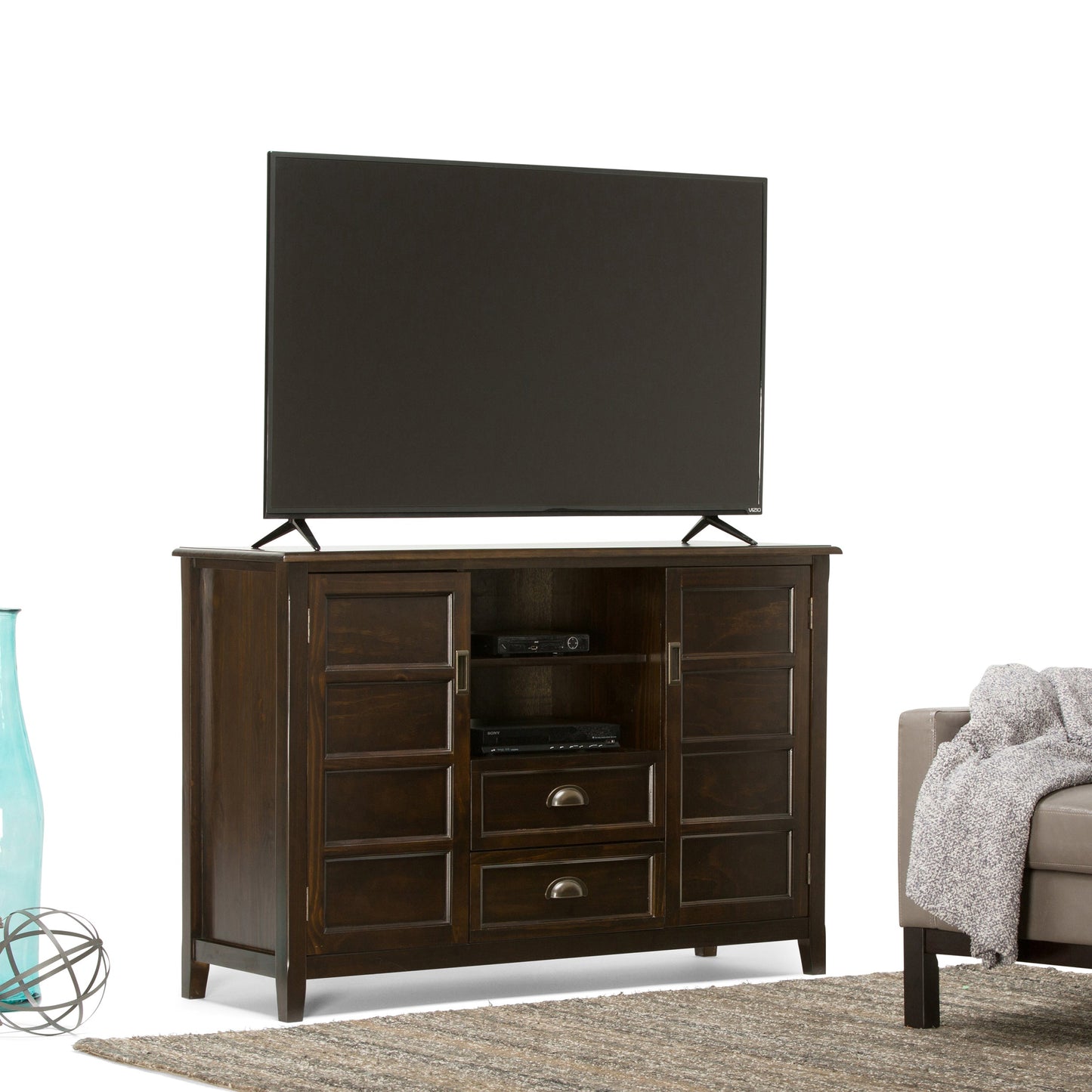 Burlington 54 Inch Wide Solid Wood Tall TV Stand in Mahogany