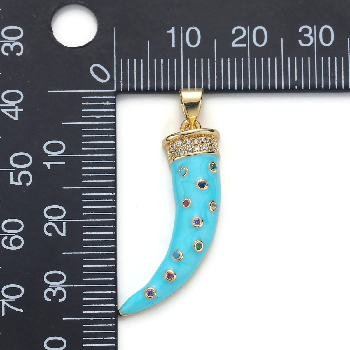 Large 24k Gold Filled Micro Pave Horn Charm, Cubic Zirconia Enamel Horn Pendant Charm, Pink Red Blue Charm, For DIY Jewelry Necklace Supply I-634 I-635 I-636