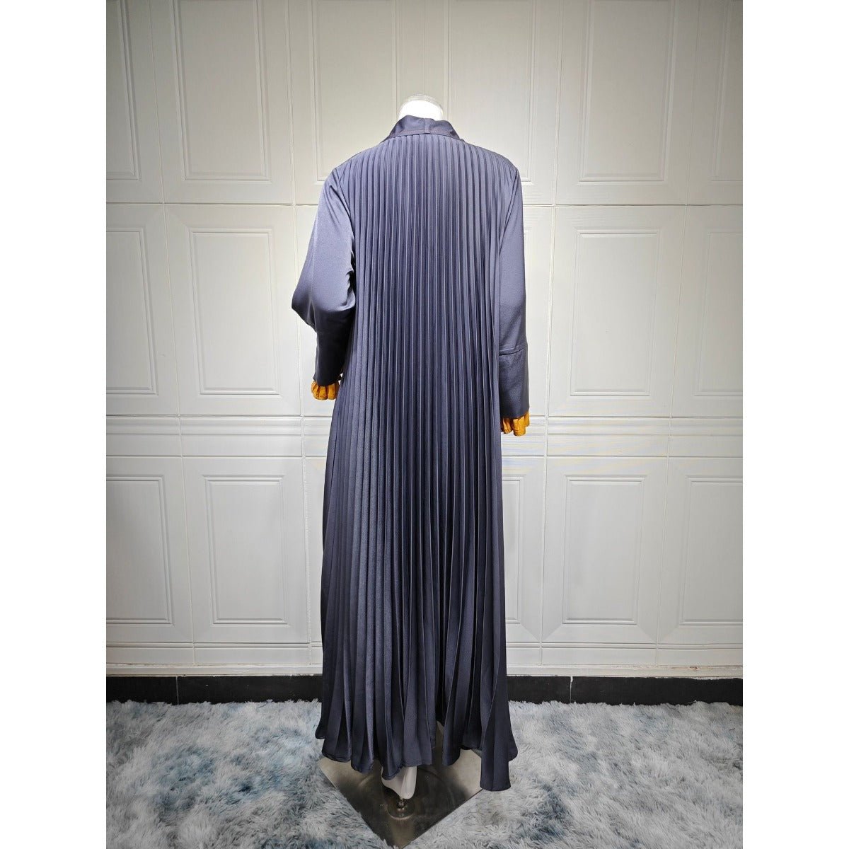 Luxe Suede Robe Dress | Navy Blue Maxi with Gold Accents & Bell Sleeves (MOA200)