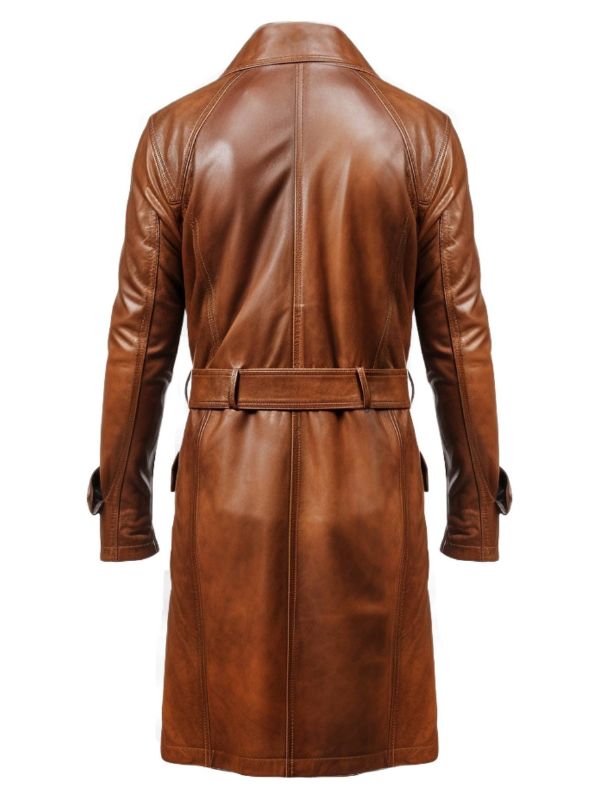 Men’s Vintage Brown Long Coat – Distressed Leather Brown Coat