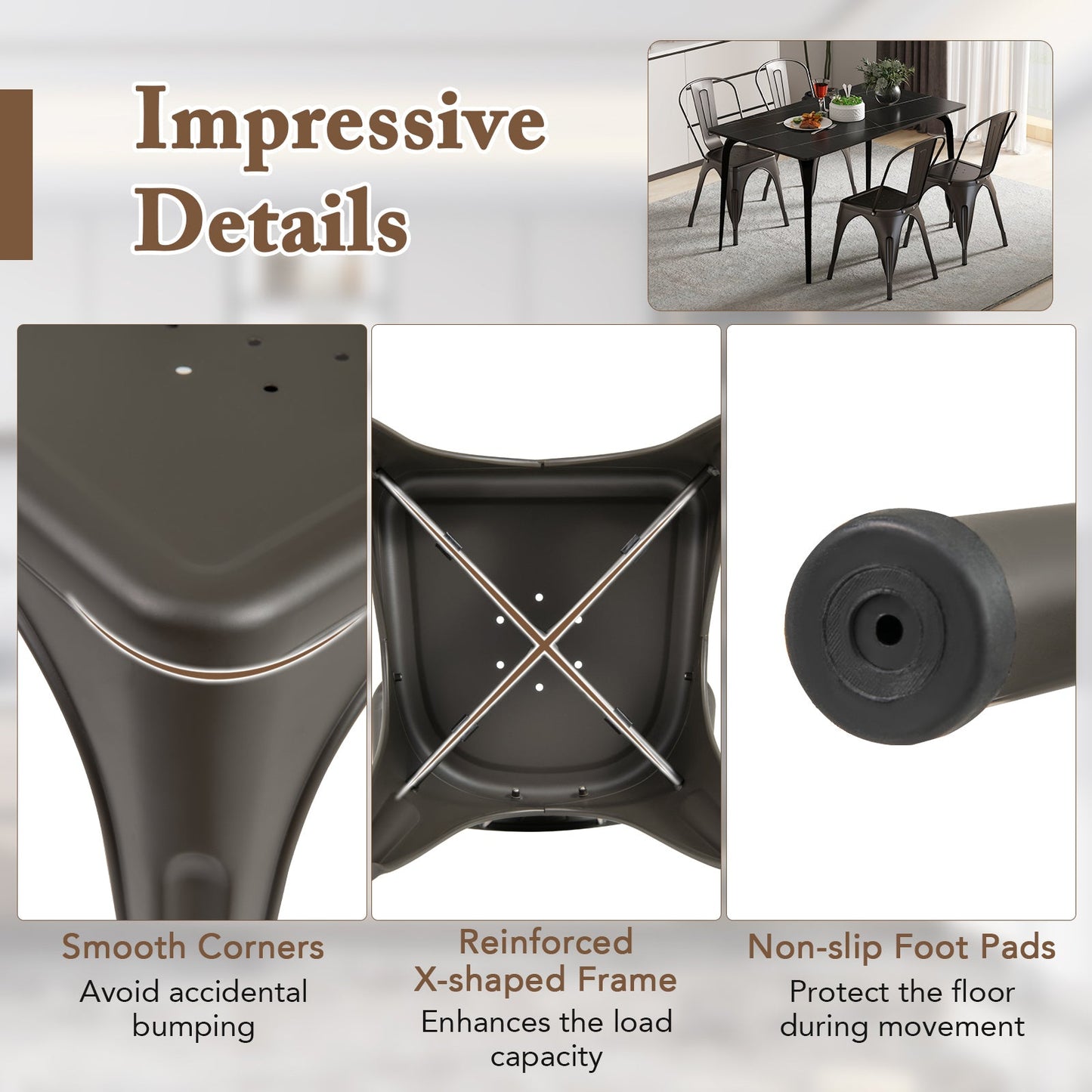 Metal Dining Chairs Set of 4 with Removable Backrest for Dining Room Restaurant Living Room