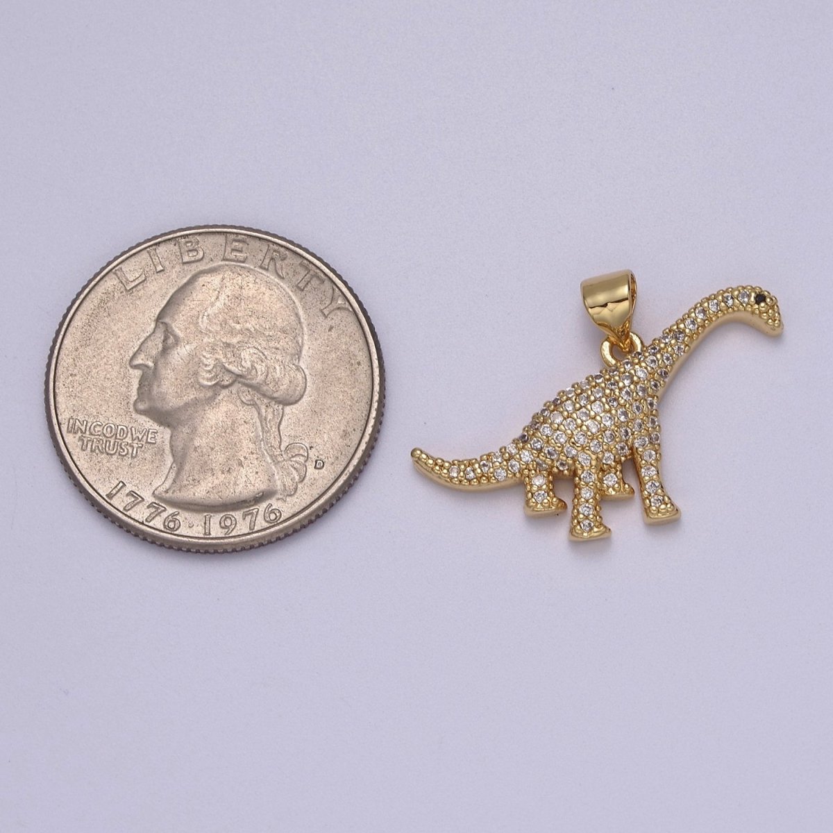 Micro Pave Gold Brontosaurus Dinosaur Charms Gold Pendant Jurassic, Dino Inspired Jewelry J-351