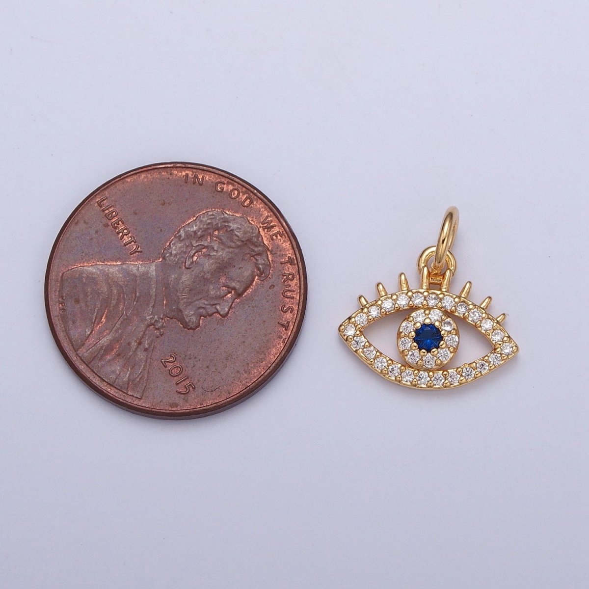 Micro Pave Protection Charm, Blue Cubic Zirconia Evil Eye Charm For Jewelry Making, X-118