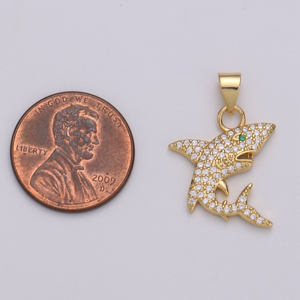 Micro Pave Shark 24K Gold Filled Charms, Gold Filled Fish Charm, Gold Baby Shark Under the sea Jewelry Inspired I-800