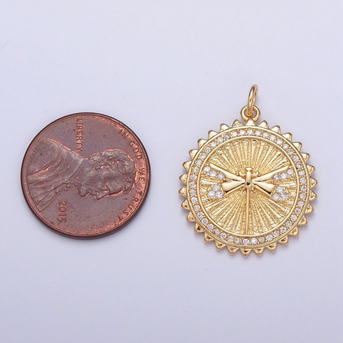 Micro Paved CZ Dragonfly Insect Textured Round Charm | X-109