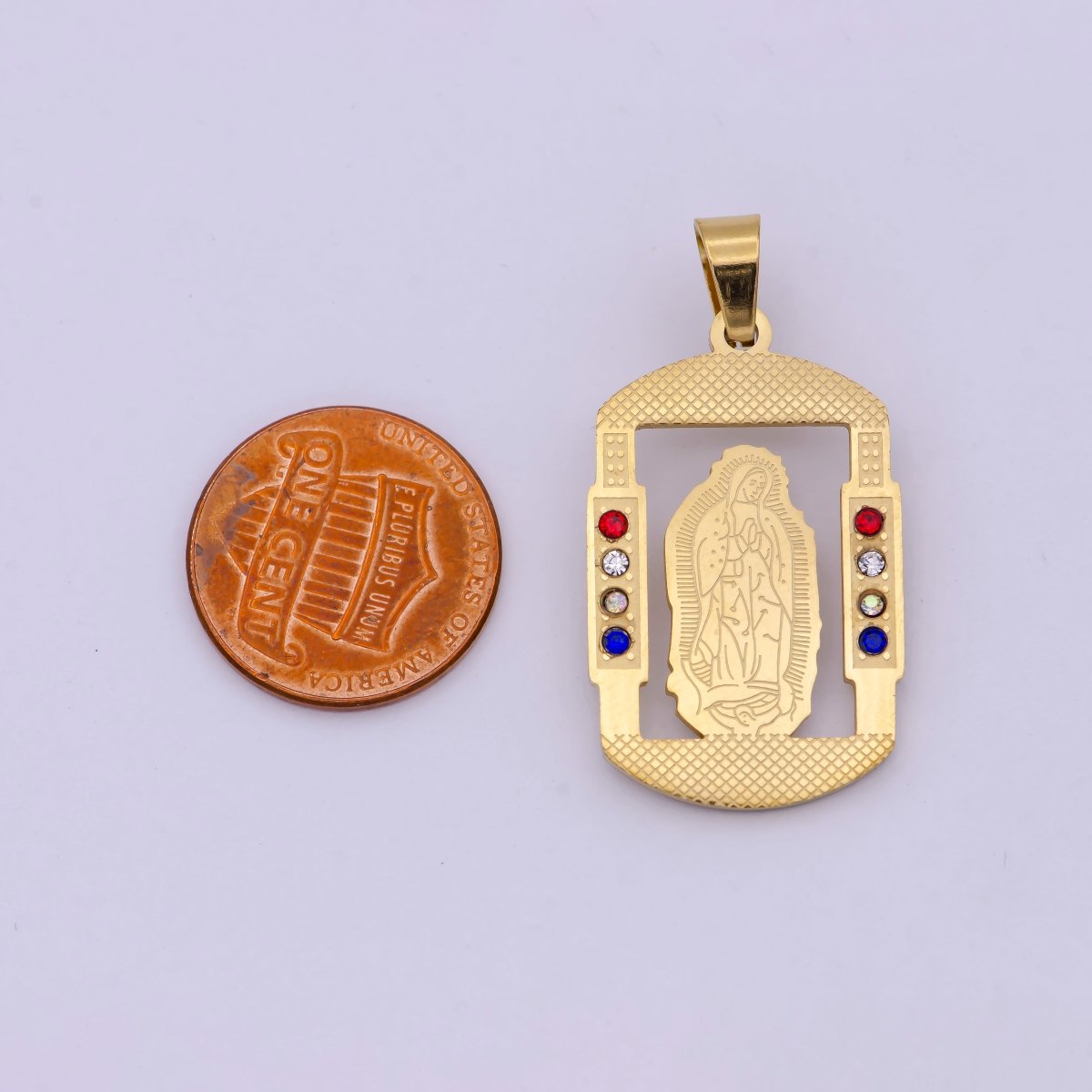 Military Tag Virgin Mary Charm for Necklace Gold Lady of Guadalupe Pendant for Religious Jewelry Making Supply in Gold Filled J-316