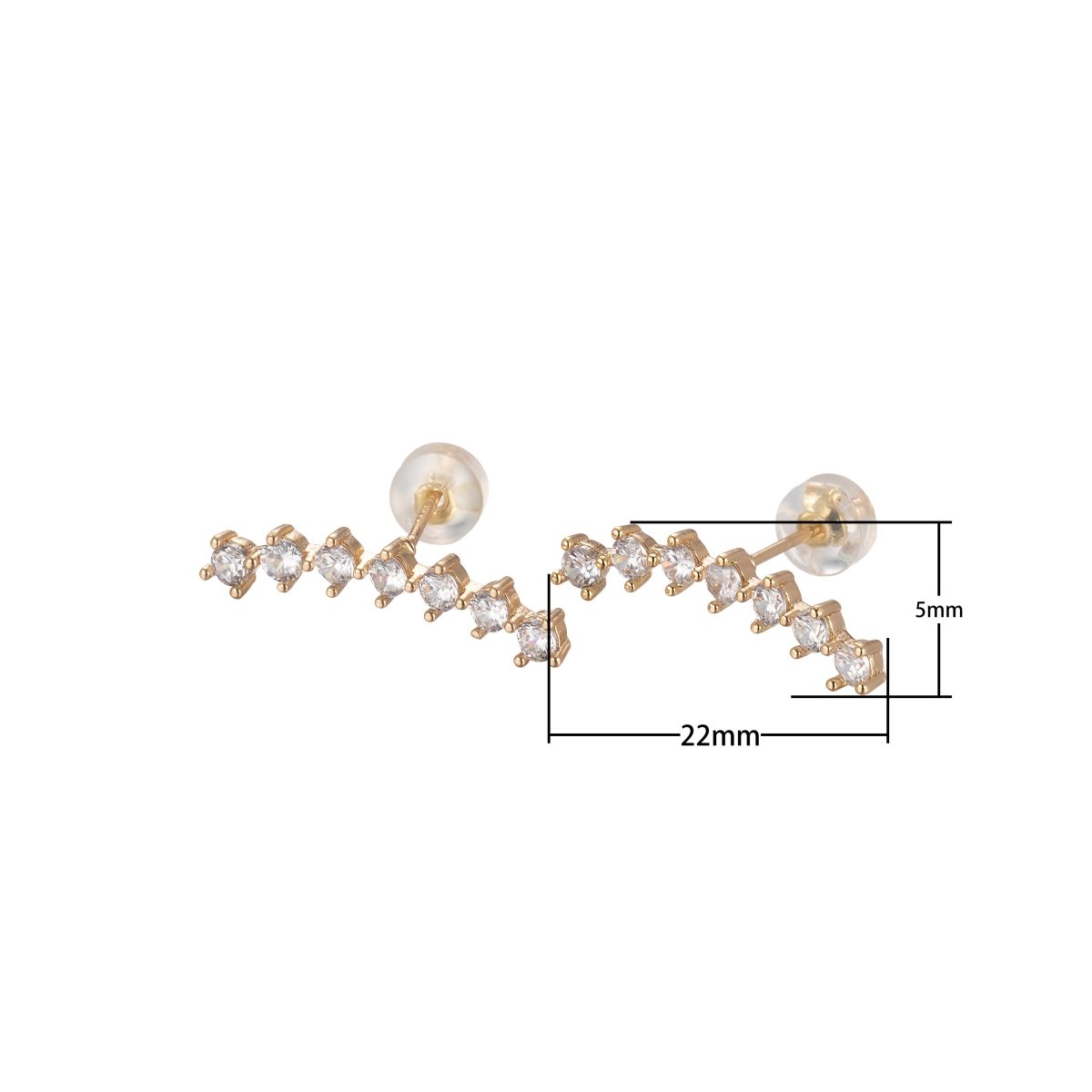 Mini Connected Crystal Lining Studs Earring CZ Crystal Stones Chain Gold Filled Daily Wear Earring Jewelry P-202