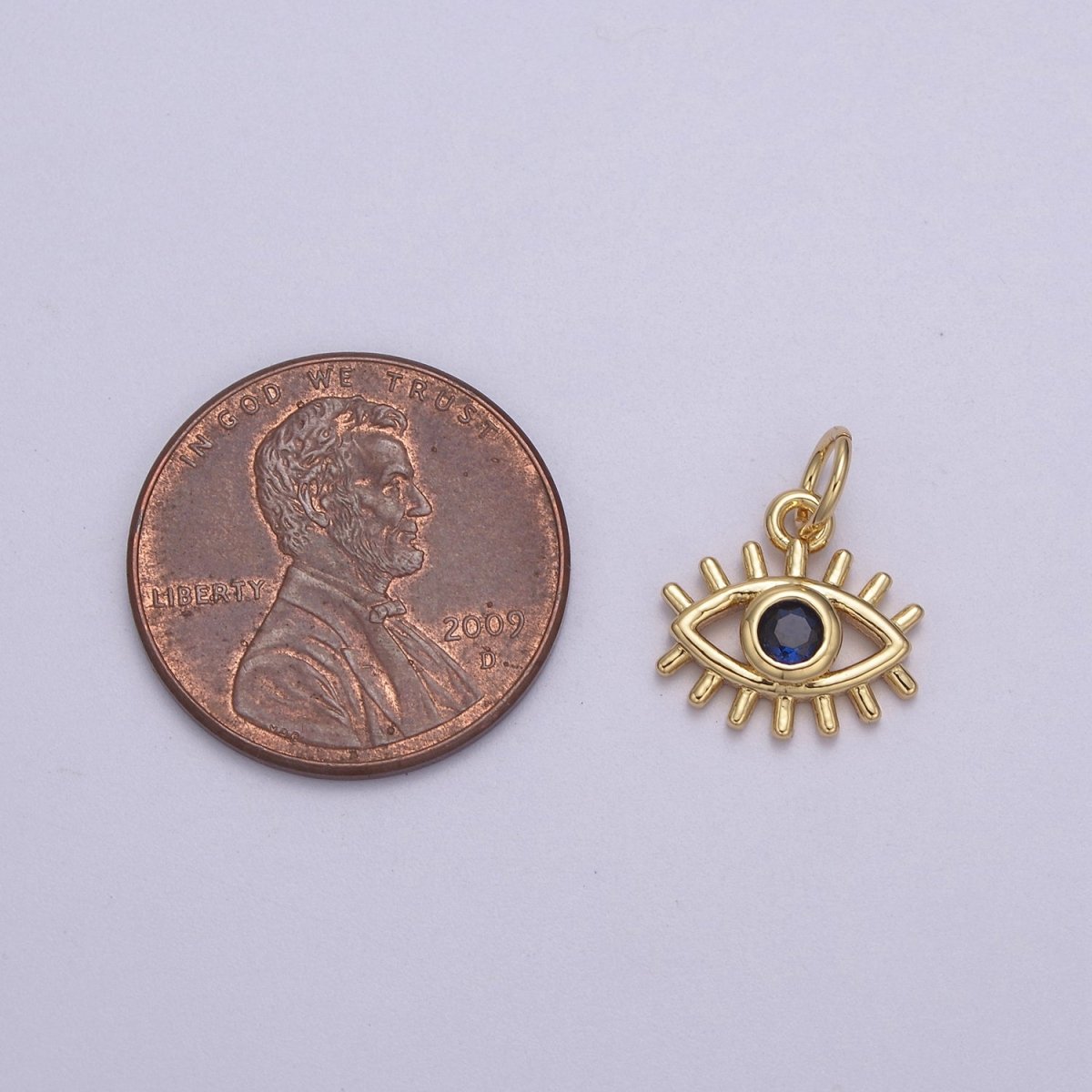 Mini Cubic Gold Evil Eye Charm Micro Pave CZ Dark Blue Eye Jewelry N-877