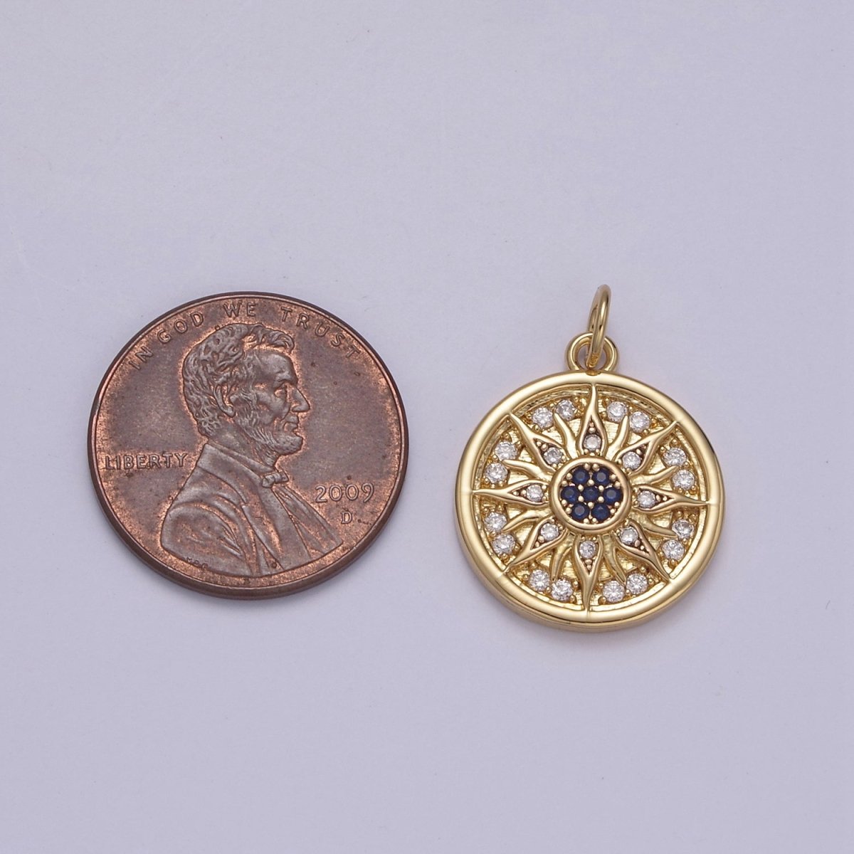 Mini Cubic Gold Sun Charm Round Coin Disc Celestial Jewelry N-875