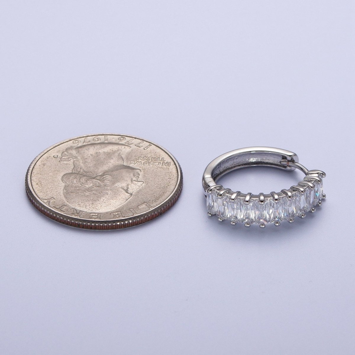 Mini Cz Hoop Earring, Baguette Hoop Earrings, 18k Gold Filled Baguette Huggies Small Hoop T-273 AD-035