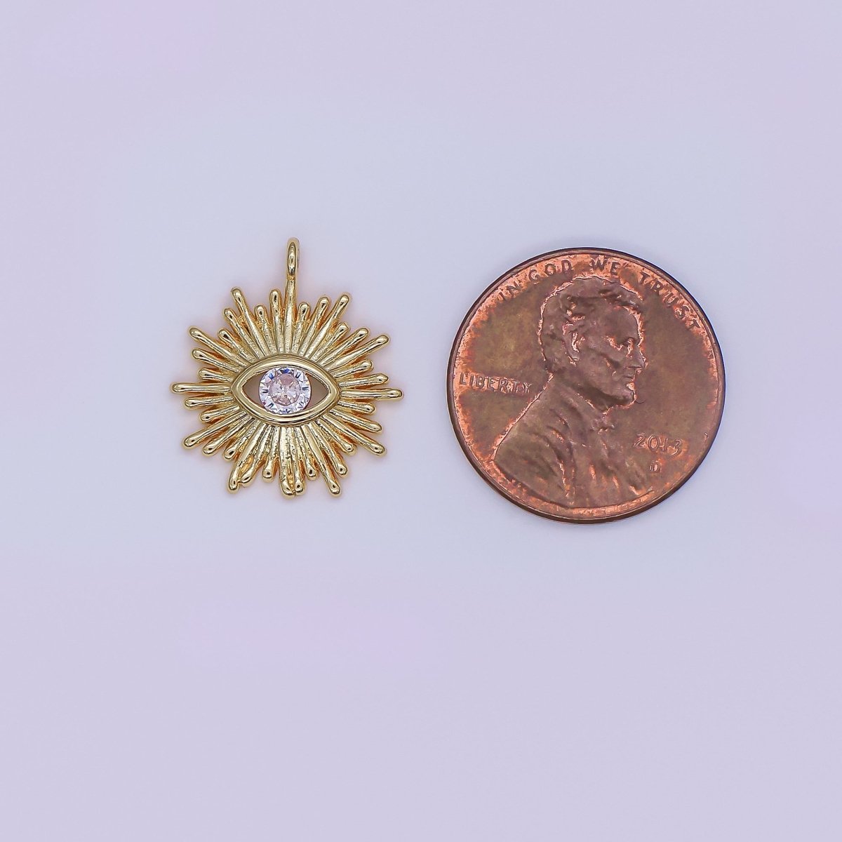 Mini Eye 16x14.5mm 24k Gold Filled Evil Eye, Micro Pave Evil Eye Charm, Clear Cubic Charms, CZ Gold Evil Eye Charm, Sun Burst Jewelry Supply N-246