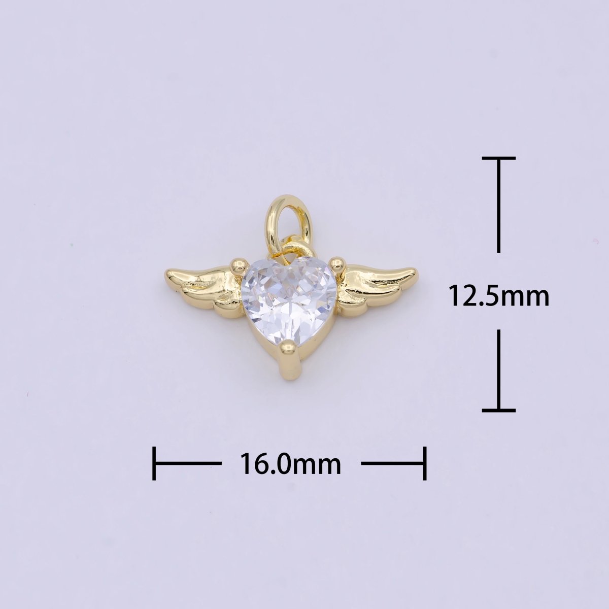 Mini Gold Angel Wing with Cubic Heart Charm W-163