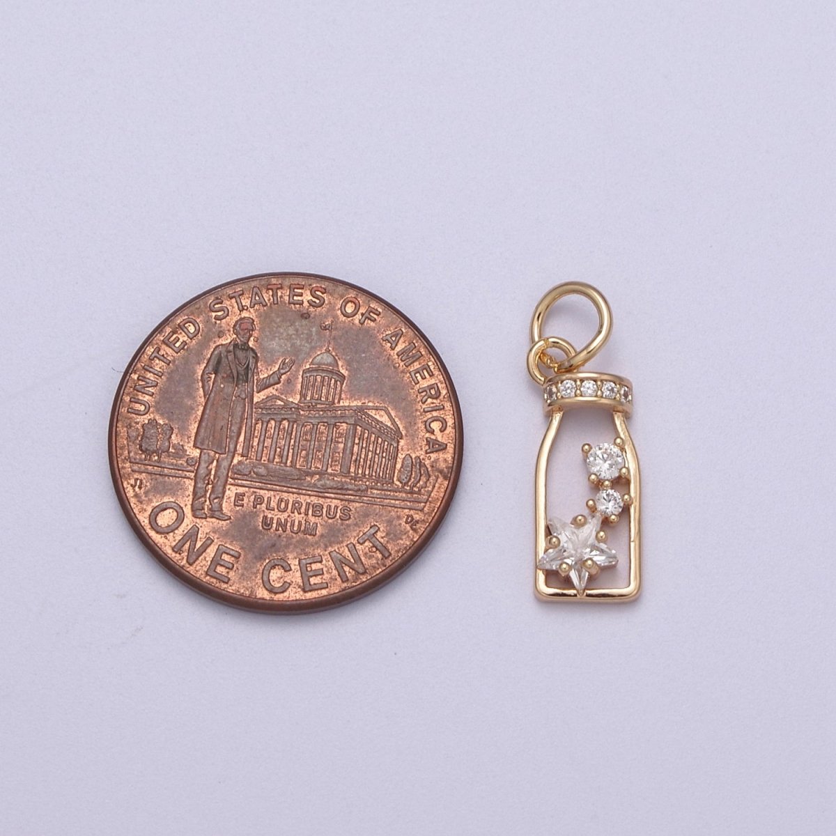 16K Gold Filled Micro Paved CZ Celestial Star Wish Bottle Charm in Gold & Silver | N277