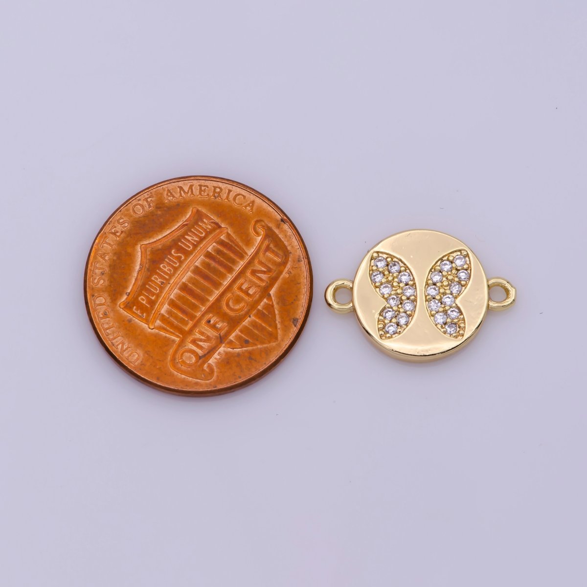 Mini Gold CZ Butterfly Connectors, 11 mm Cubic Zirconia Small Coin Butterflies 18K Gold Filled Link Connector Y-406