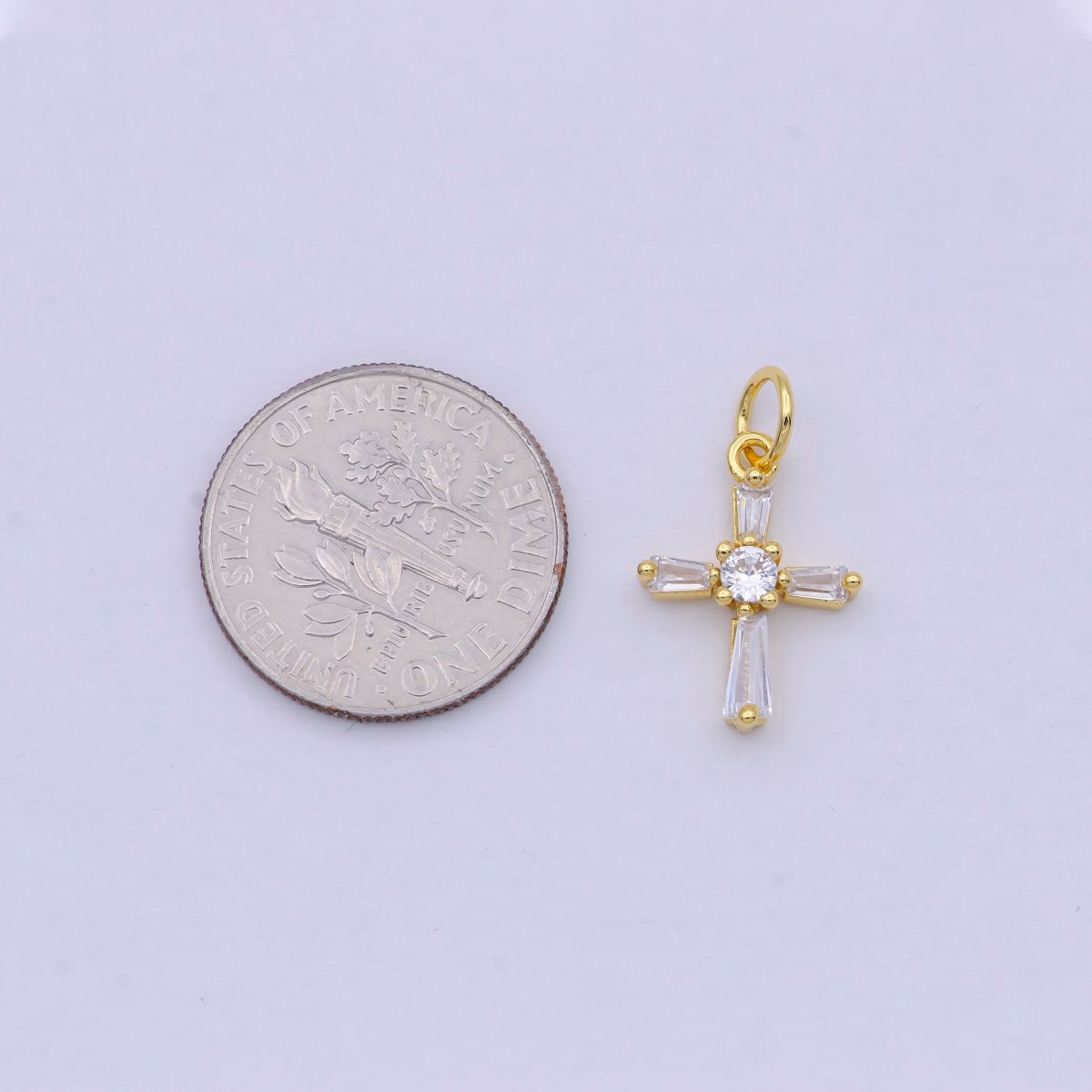 Mini Gold Filled Cross Charm Baguette CZ Cross charm for Bracelet Earring Necklace W-188