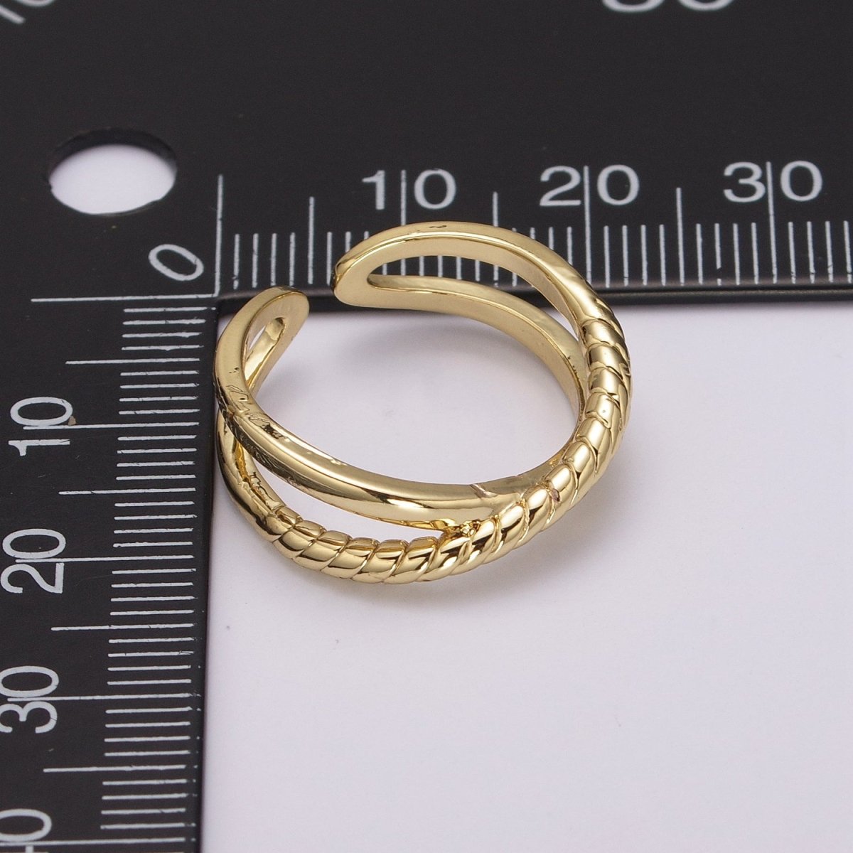 Minimalist Dainty Crossed X Twisted Rope Double Band Adjustable Gold Ring U-125