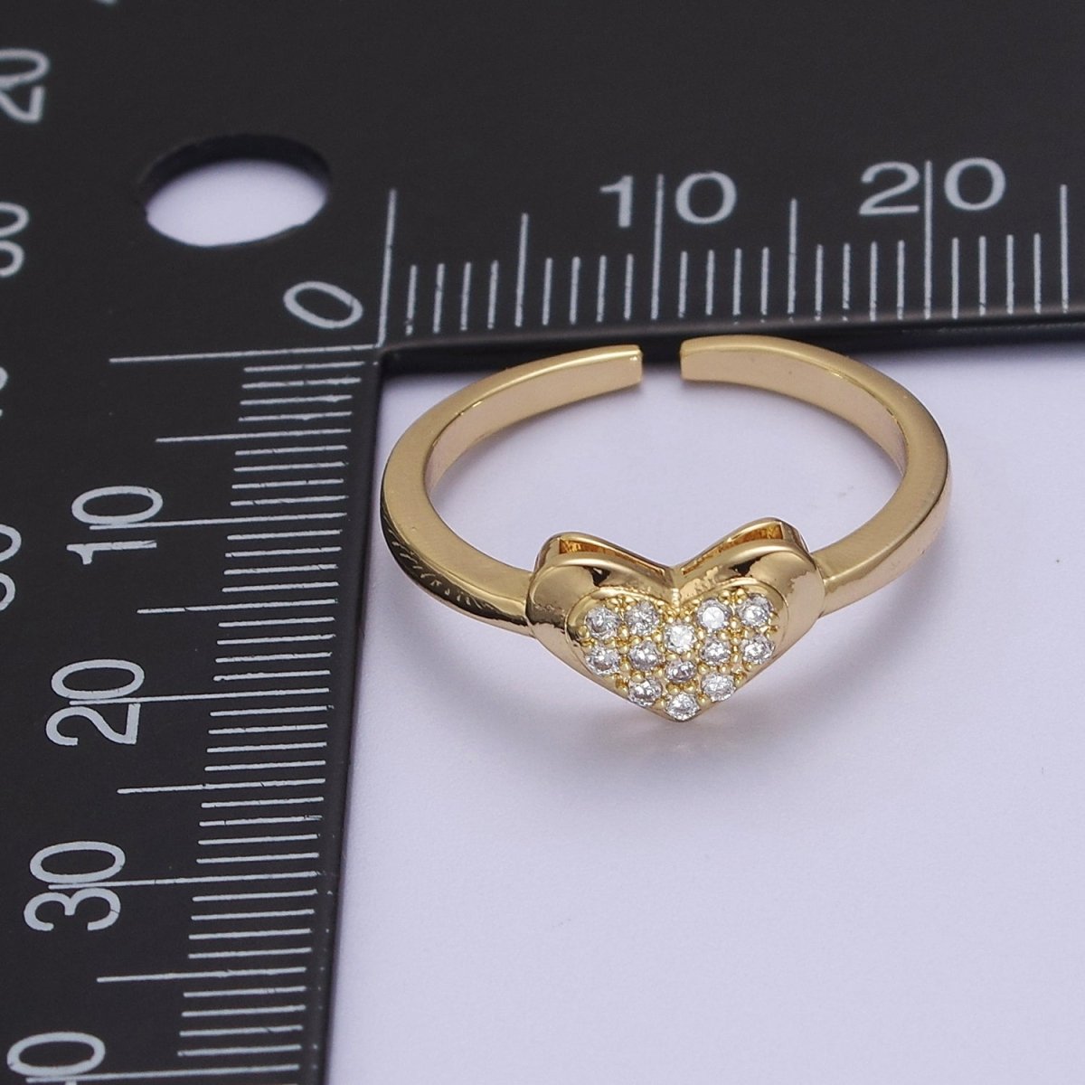 Minimalist Heart Ring, Gold Filled Stacking Ring, CZ Heart Ring Open Adjustable S-531