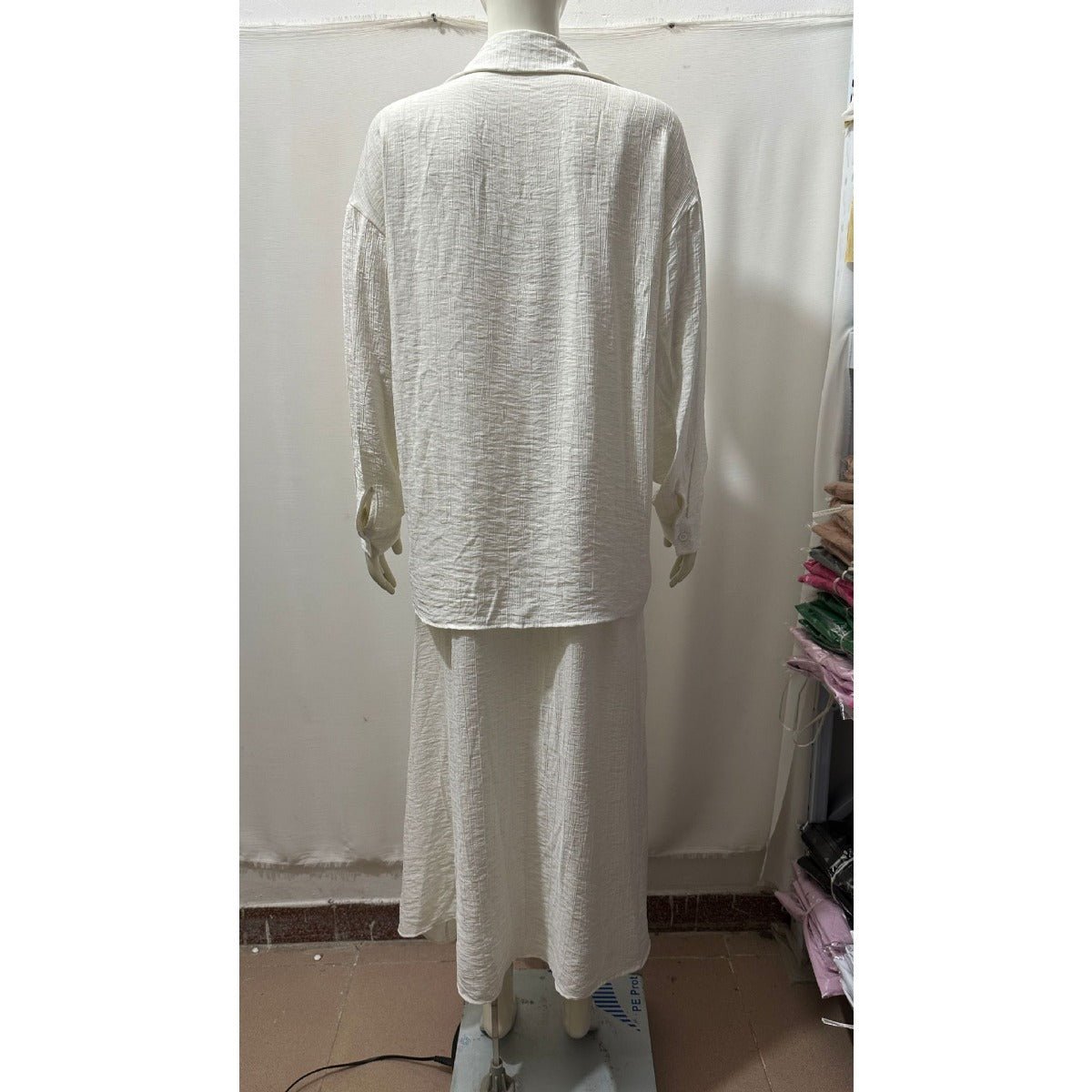 Minimalist White Casual Elegance Wrinkle-Texture Two-Piece Set (MS091)