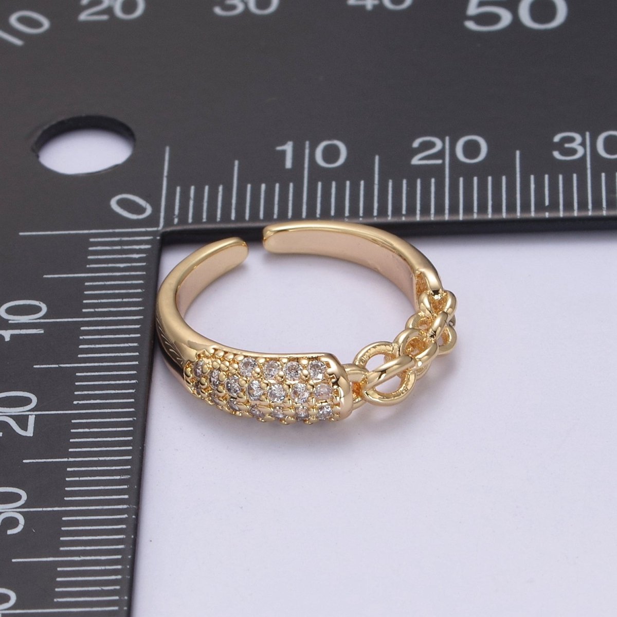 Mix Cz Ring With Chain Link Design Inspired Stackable Open Adjustable Ring U-311