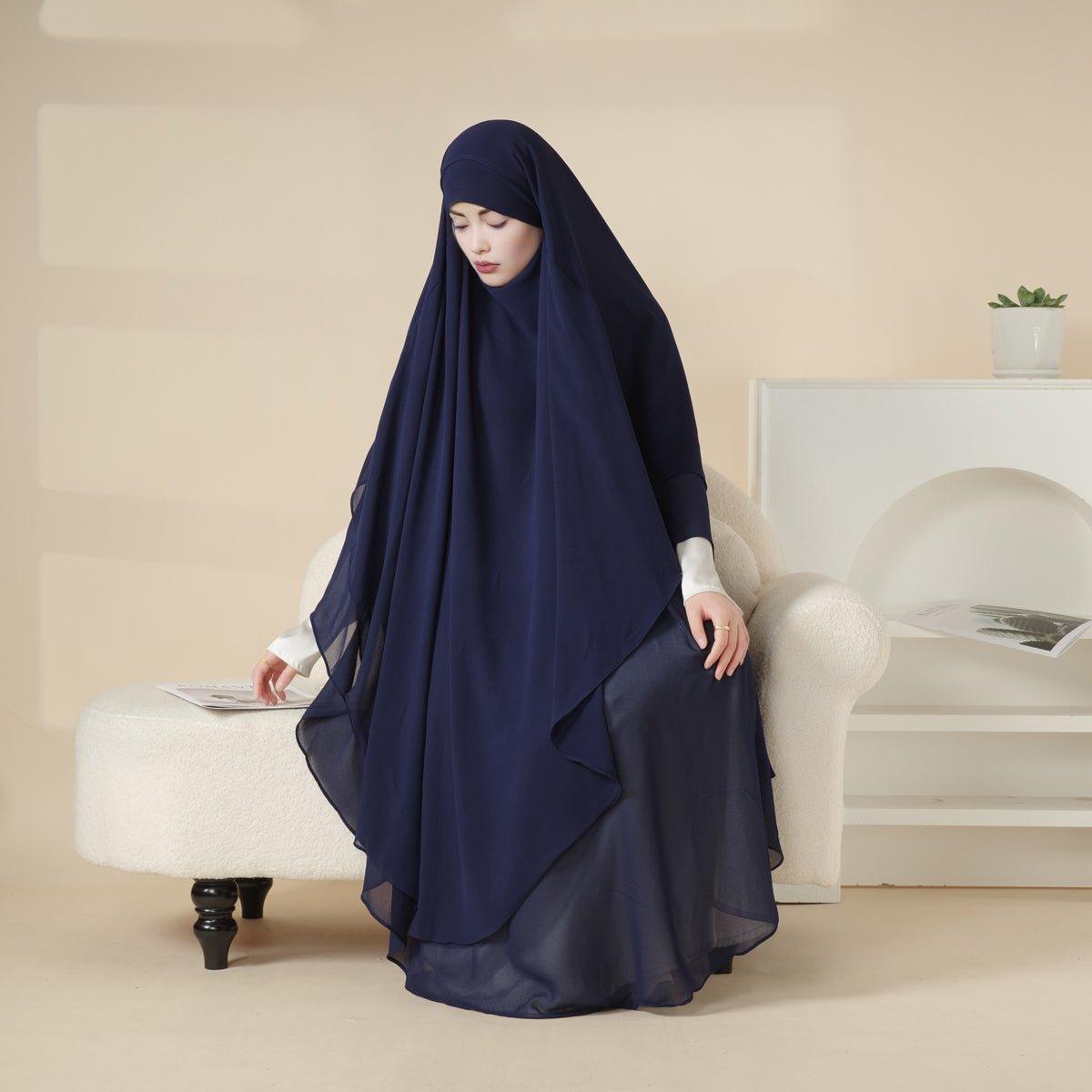 MK018 Chiffon Long Khimar Double Layers Front and Back Khimar