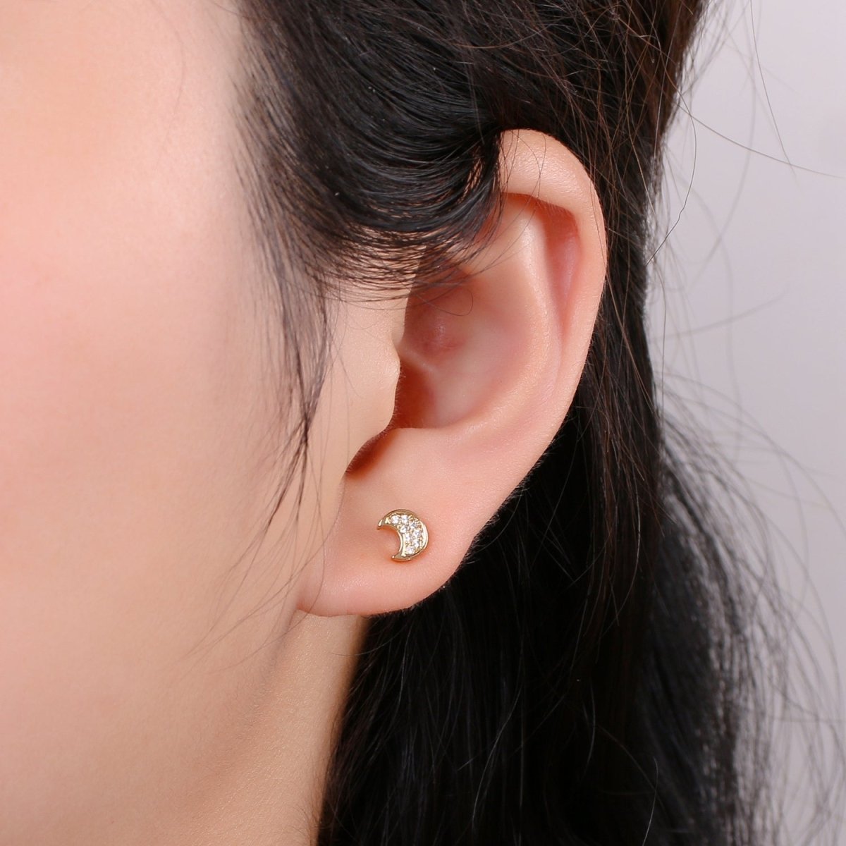Moon Stud Earring Charm • 24k Gold Filled• Jewelry Making Supplies • Open Ring Attached for Jewelry Making Supply Q-293